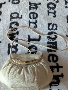 Finesse Cream Textured Shoulder Bag with Gold Accent